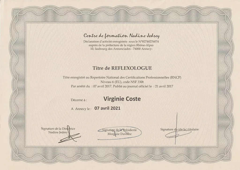 diplome reflexologue virginie coste